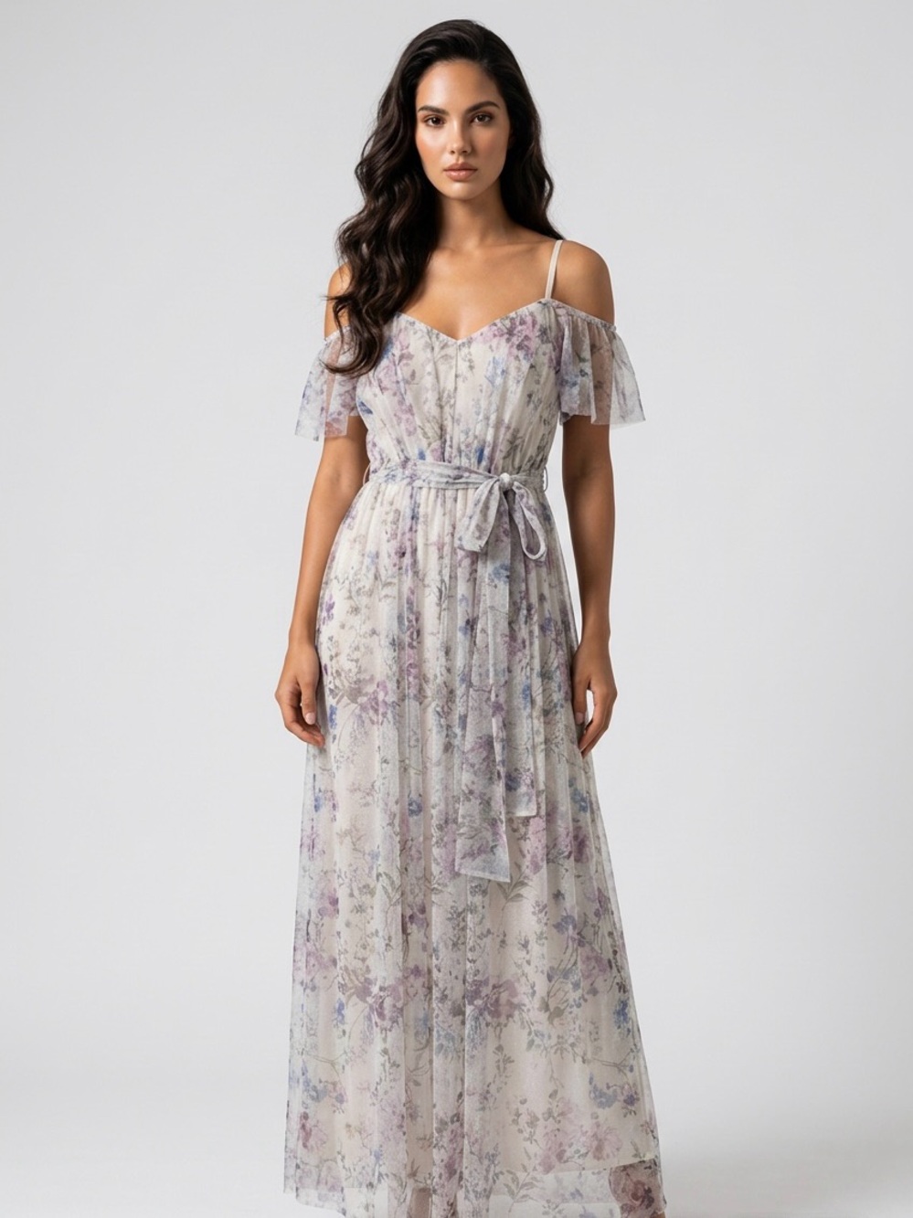 Candalite Floral Tulle Maxi Dress Fairycore Romantic Garden Party Cottage M
